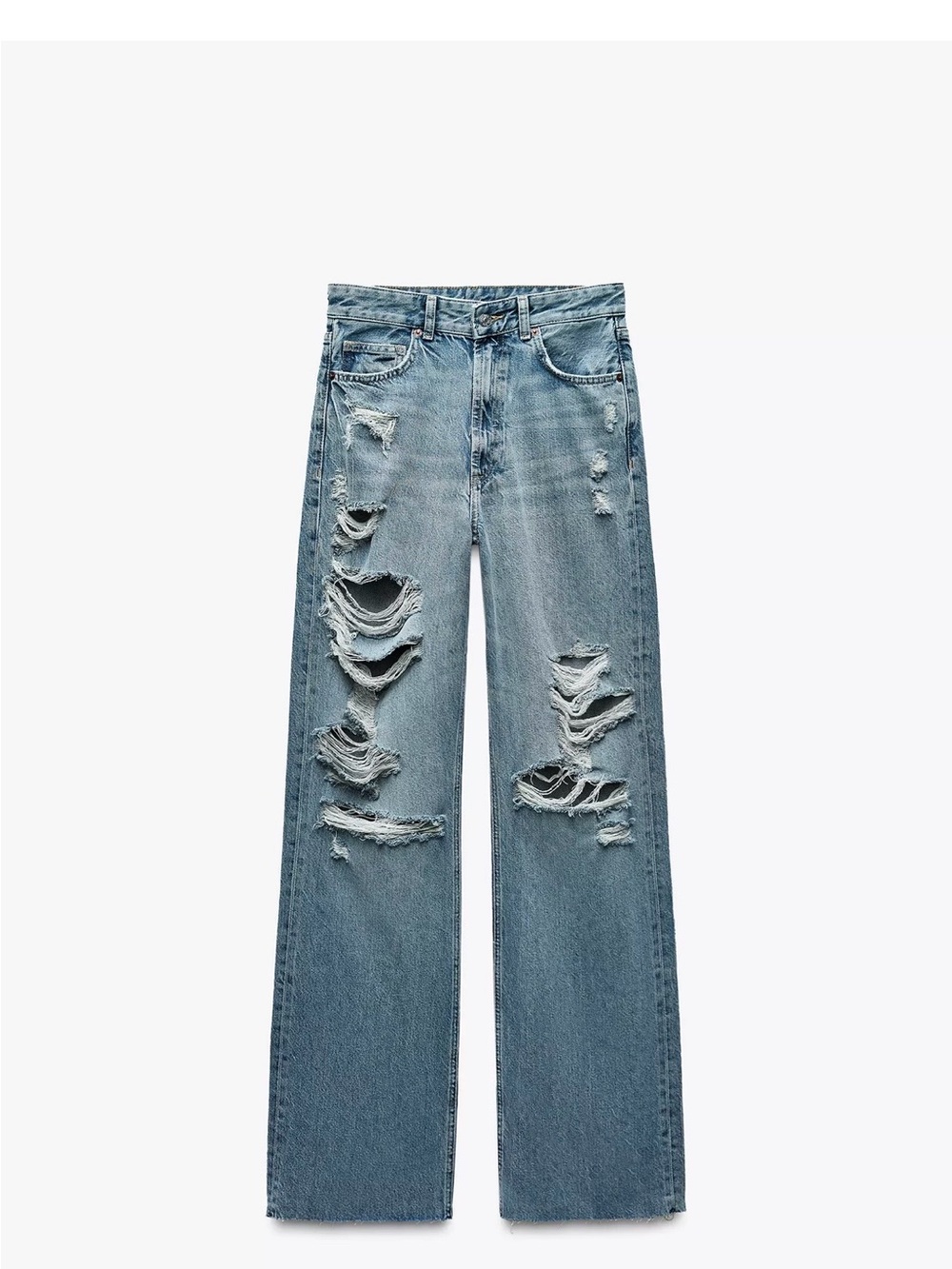 Zara Light Blue Distressed Wide-Leg Jeans